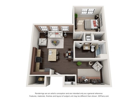Floor plan for 1 bed, 1 bath, 785 sqft